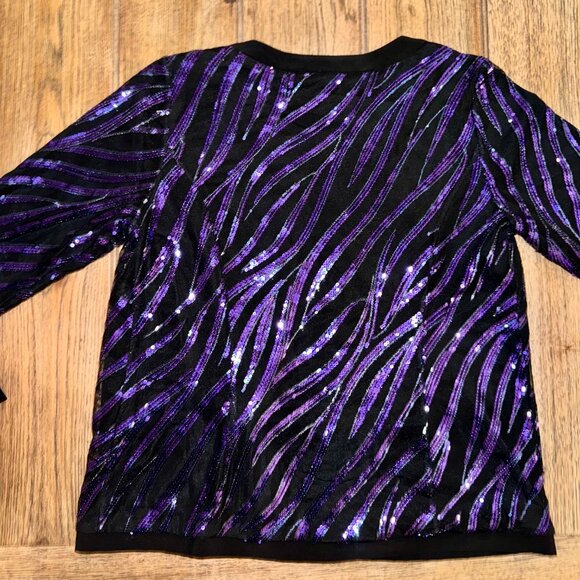 Vintage Bob Mackie Wearable Art Sequin Jacket Small | Purple & Black Zebra Glam - Picture 13 of 14